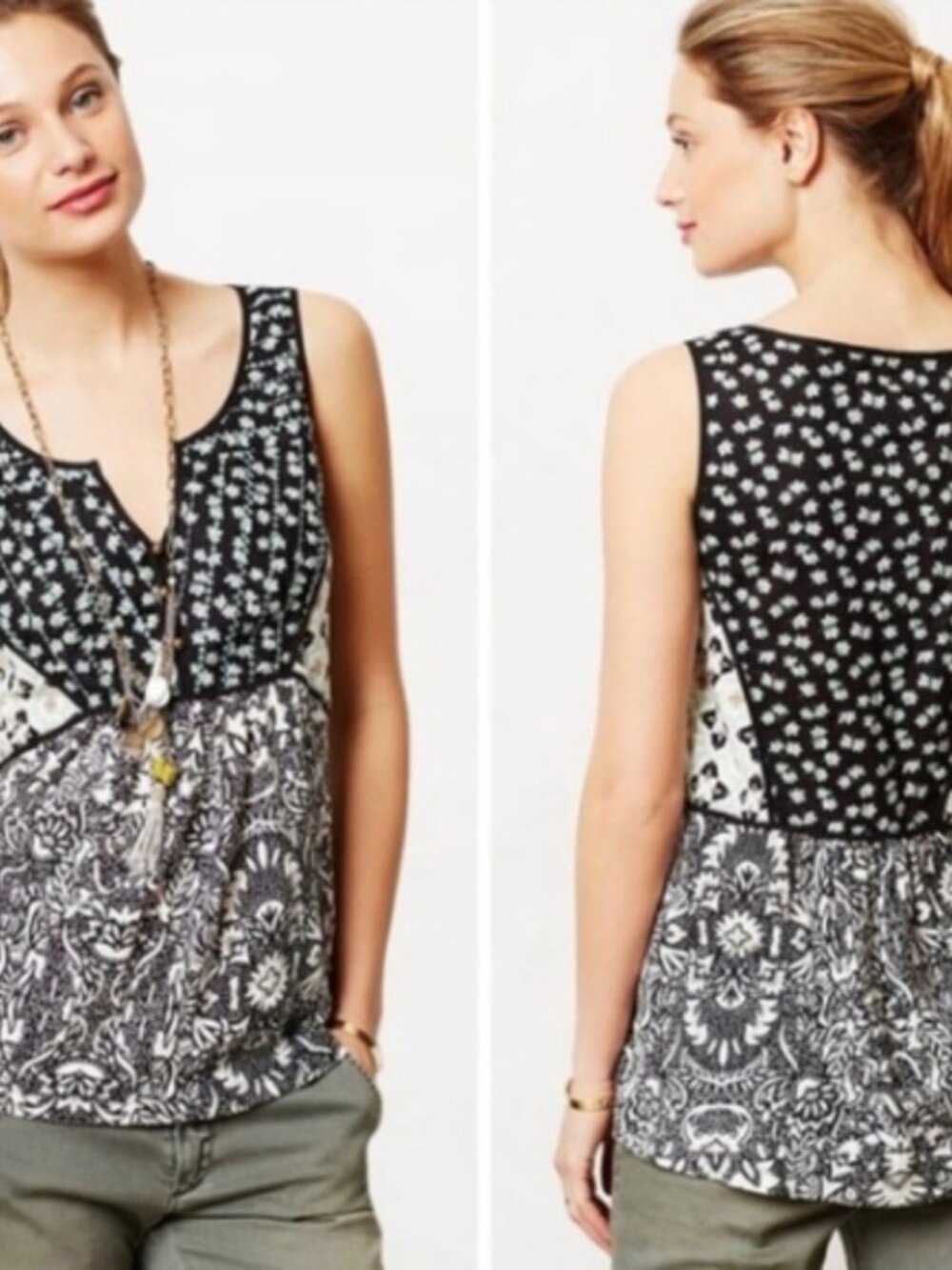 Anthropologie Akemi + Kin Boho Festival Embroidered Patchwork Sleeveless Top